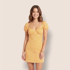 H&M Yellow Floral Puff-Sleeve Mini Dress